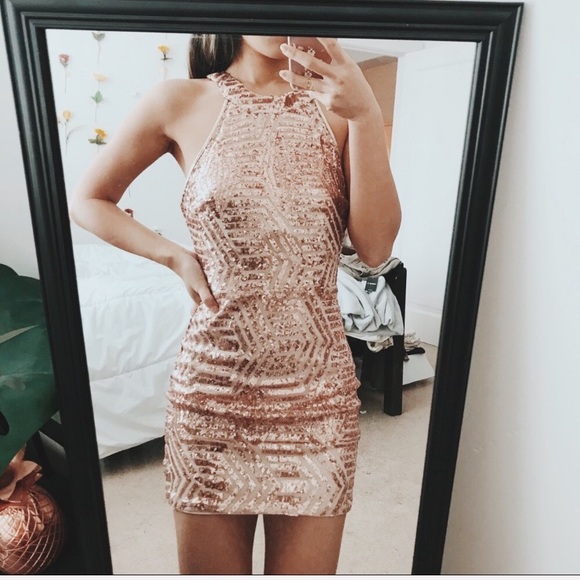 Lulus Dresses & Skirts - High Neck Rose Gold Sequin Dress